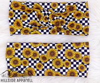 Checkered Sunflower Adult Twisted Headband