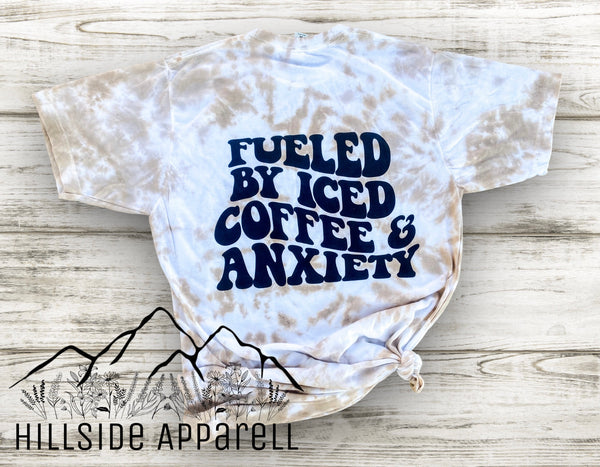 Fueled By Iced Coffee And Anxiety Pocket Tye Dye Hoodie/Tee/Tank