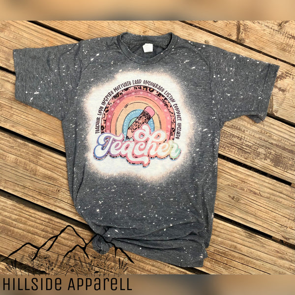 Teacher Rainbow Cheetah Bleach Tee