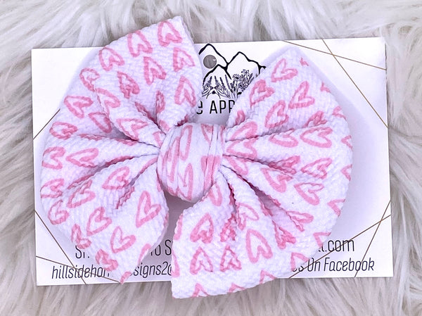 Pink & White Hearts Hair Bow