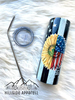 Sunflower Black & White American Flag Tumbler