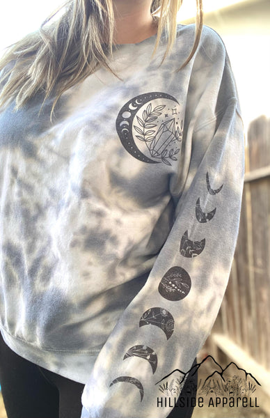 Moon Phase Crystal Floral Tye Dye Hoodie/Tee/Tank