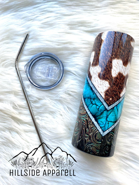 Cowhide Teal Leather Tumbler