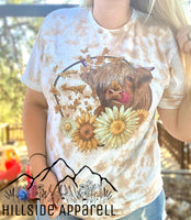 Highland Cow Sunflower Daisy Tye Dye Hoodie/Tee/Tank