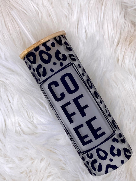 Coffee Cheetah Frosted Glass Tumbler