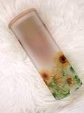 Highland Cow Sunflower Frosted Glass Tumbler