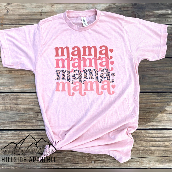 Mama Cheetah Hearts Pink Tee