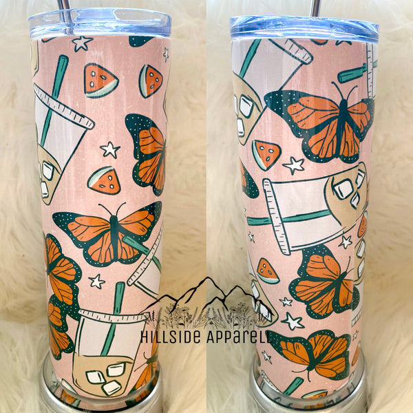 Iced Coffee, Butterfly, Watermelon Tumbler