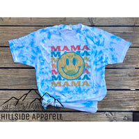 Retro Mama Smiley Teal Tye Dye Tee