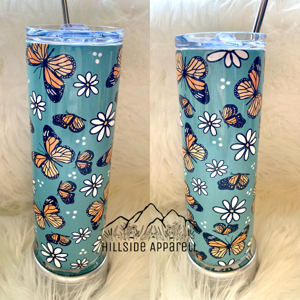 Teal Butterfly Daisy Tumbler