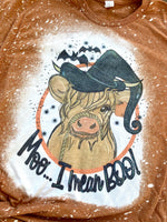 Moo I Mean Boo Highland Cow Halloween Bleach Tee