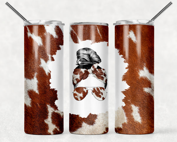 Cowhide Messy Bun Tumbler