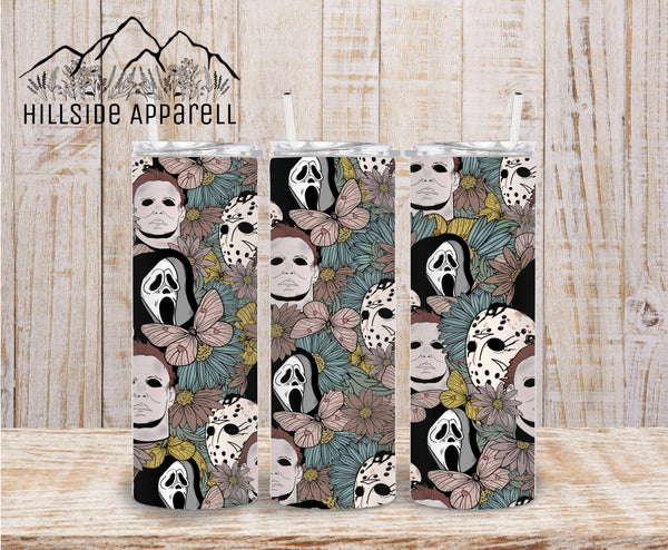 Horror Movie, Scary Movie Floral Tumbler