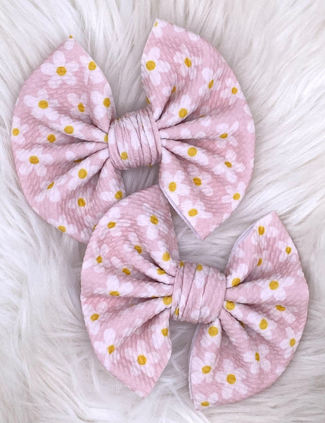 Pink Daisy Hair Bow