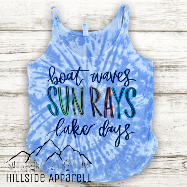 Boat Waves, Sun Rays, Lake Days Tye Dye Hoodie/Tee/Tank