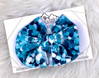 Blue Faux Glitter Hair Bow