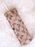 Peach Butterfly Frosted Glass Tumbler