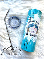 Messy Buns & Guns Teal Wood Tumbler