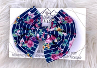 Navy Floral Stripes Hair Bow