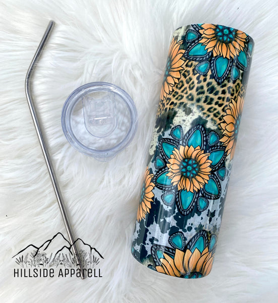 Western Cow Hide Sunflower Tumbler