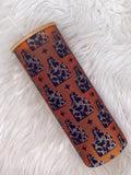 Burnt Orange Cowhide Cow Tag Frosted Glass Tumbler