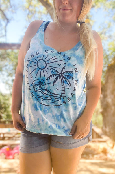 Happiness Comes In Waves Tye Dye Hoodie/Tee/Tank