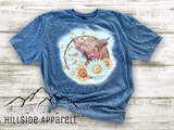 Highland Cow Sunflower Daisy Bleach Tee