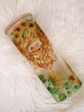 Highland Cow Sunflower Frosted Glass Tumbler