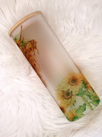 Highland Cow Sunflower Frosted Glass Tumbler