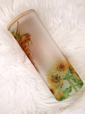 Highland Cow Sunflower Frosted Glass Tumbler