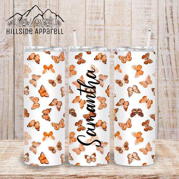 Peach Butterfly Tumbler Customizable